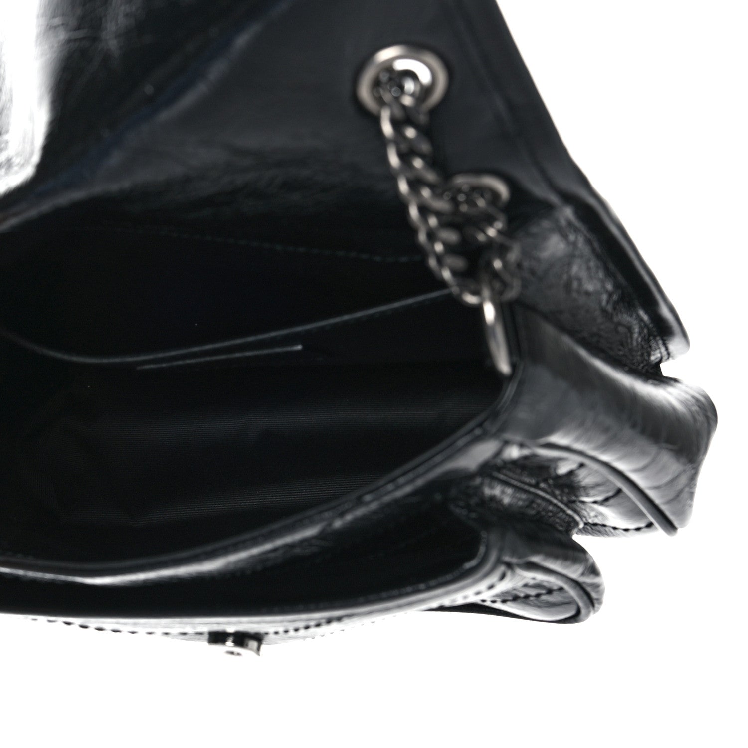 Saint Laurent Crinkled Lambskin Matelasse Monogram Baby Niki Chain Satchel Black 5 of 9