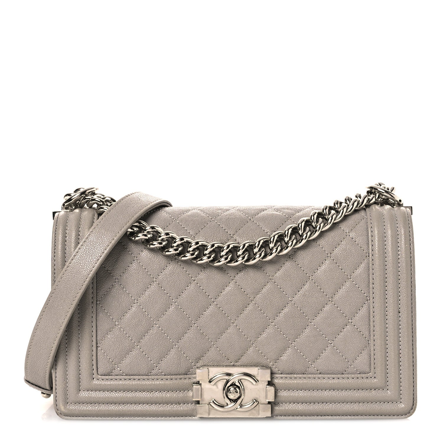 Chanel Caviar Quilted Medium Boy Flap Light Grey 1 of 15