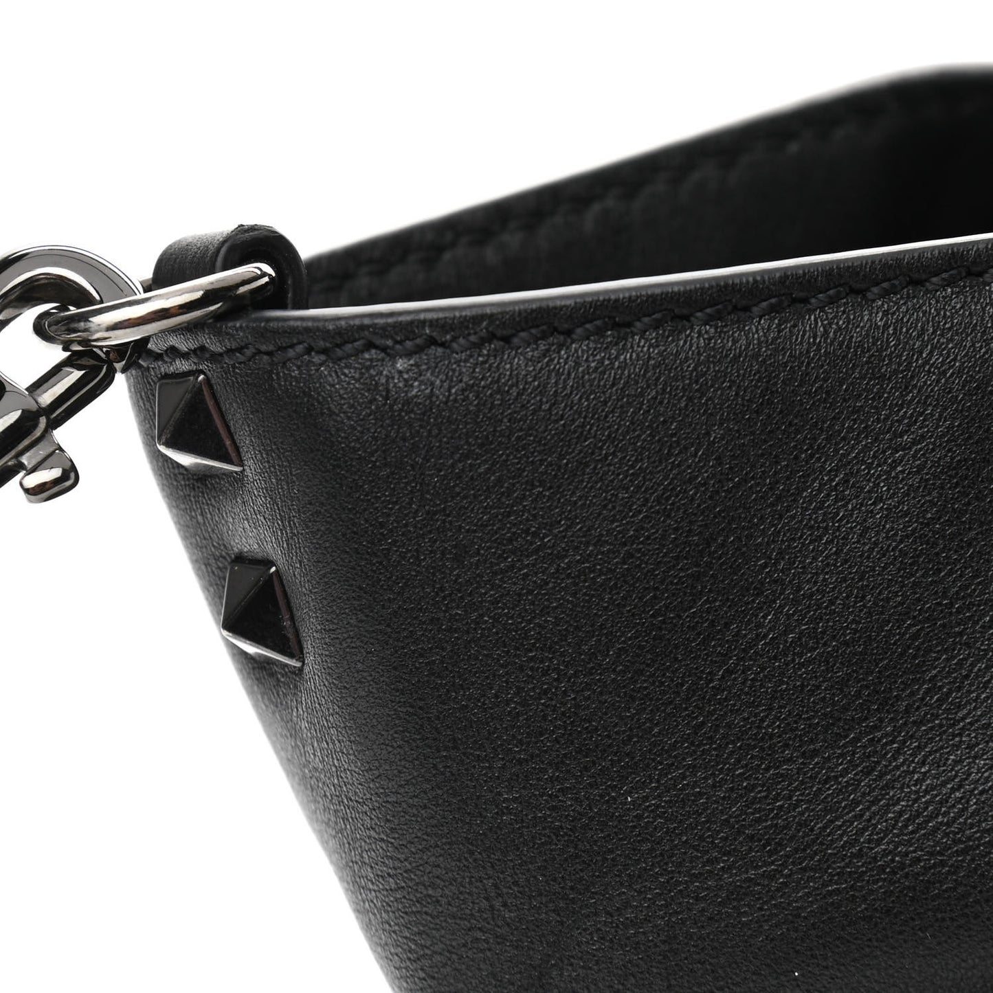 Calfskin Chevron Medium Rockstud Tote Light Ivory Black