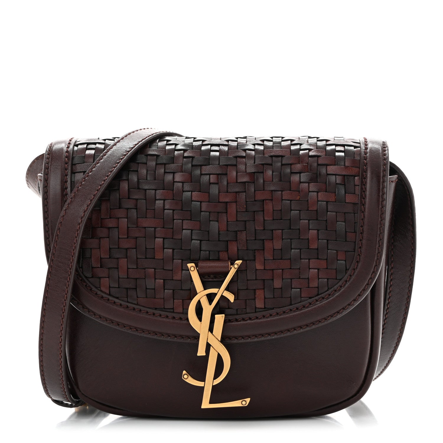 Saint Laurent Calfskin Monogram Woven Small Kaia Satchel Burnt Brown 1 of 9