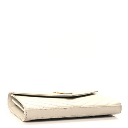 Saint Laurent Grain De Poudre Matelasse Chevron Monogram Chain Wallet Crema Soft 4 of 11