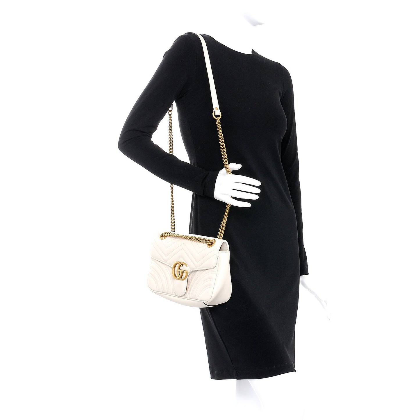Calfskin Matelasse Small GG Marmont Shoulder Bag White