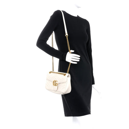 Gucci Calfskin Matelasse Small GG Marmont Shoulder Bag White 2 of 11