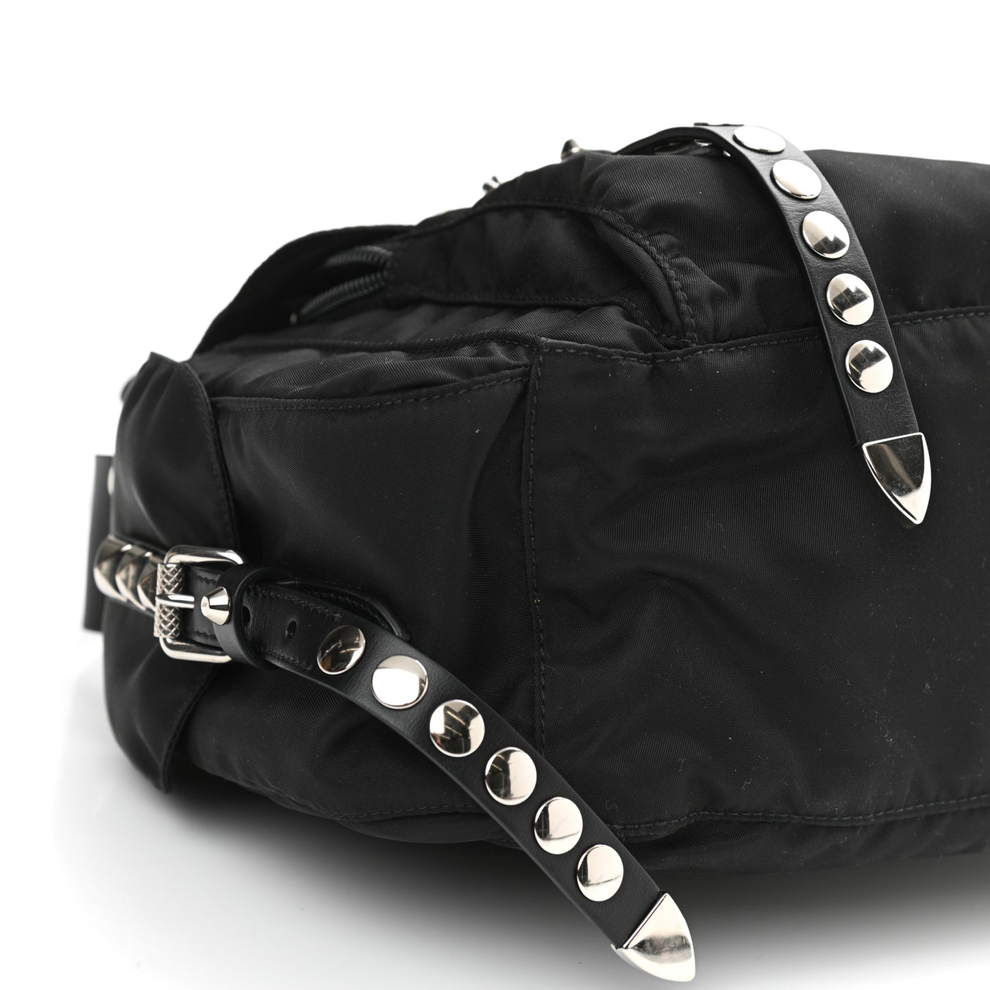 Nylon New Vela Studded Messenger Bag Black