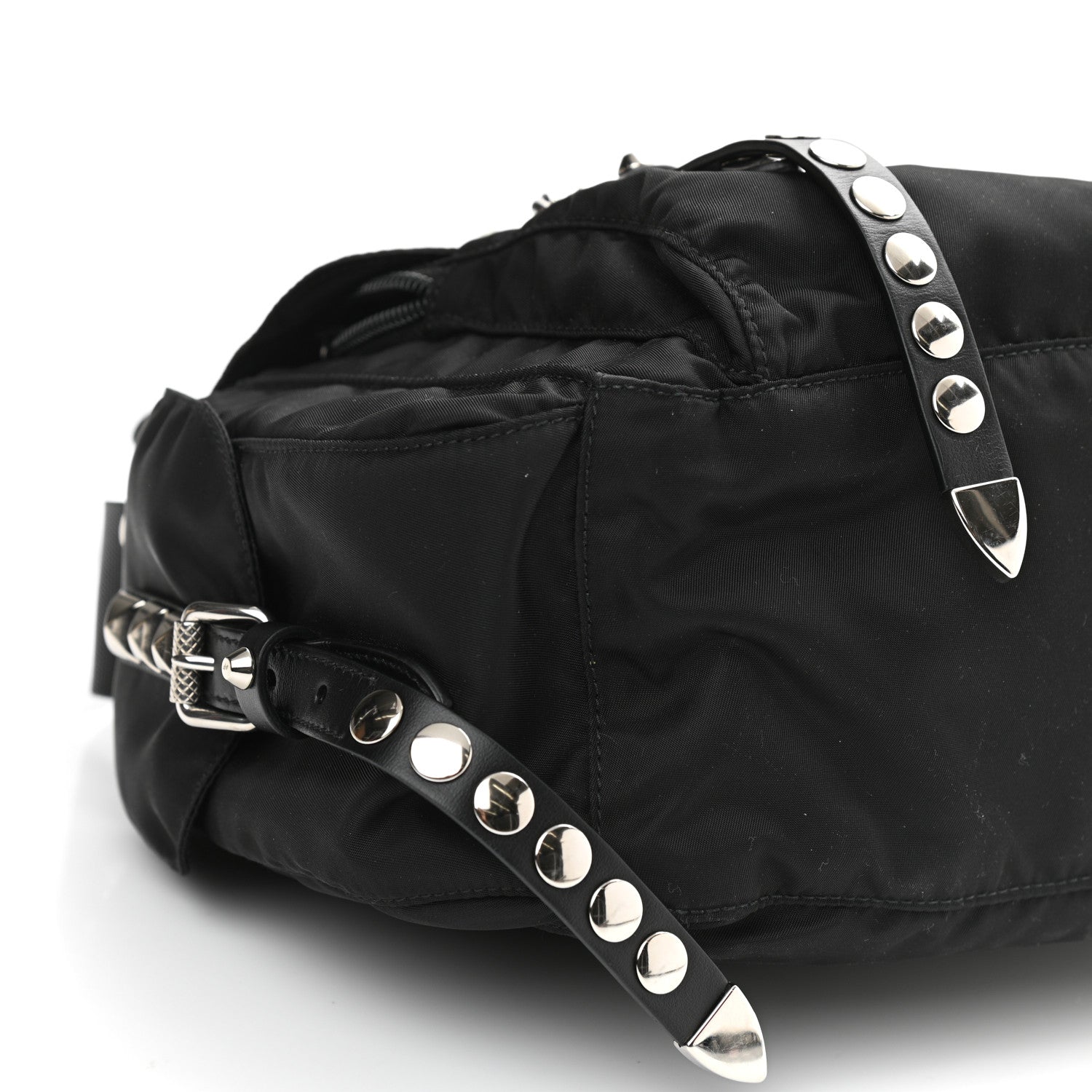 Prada Nylon New Vela Studded Messenger Bag Black 7 of 8