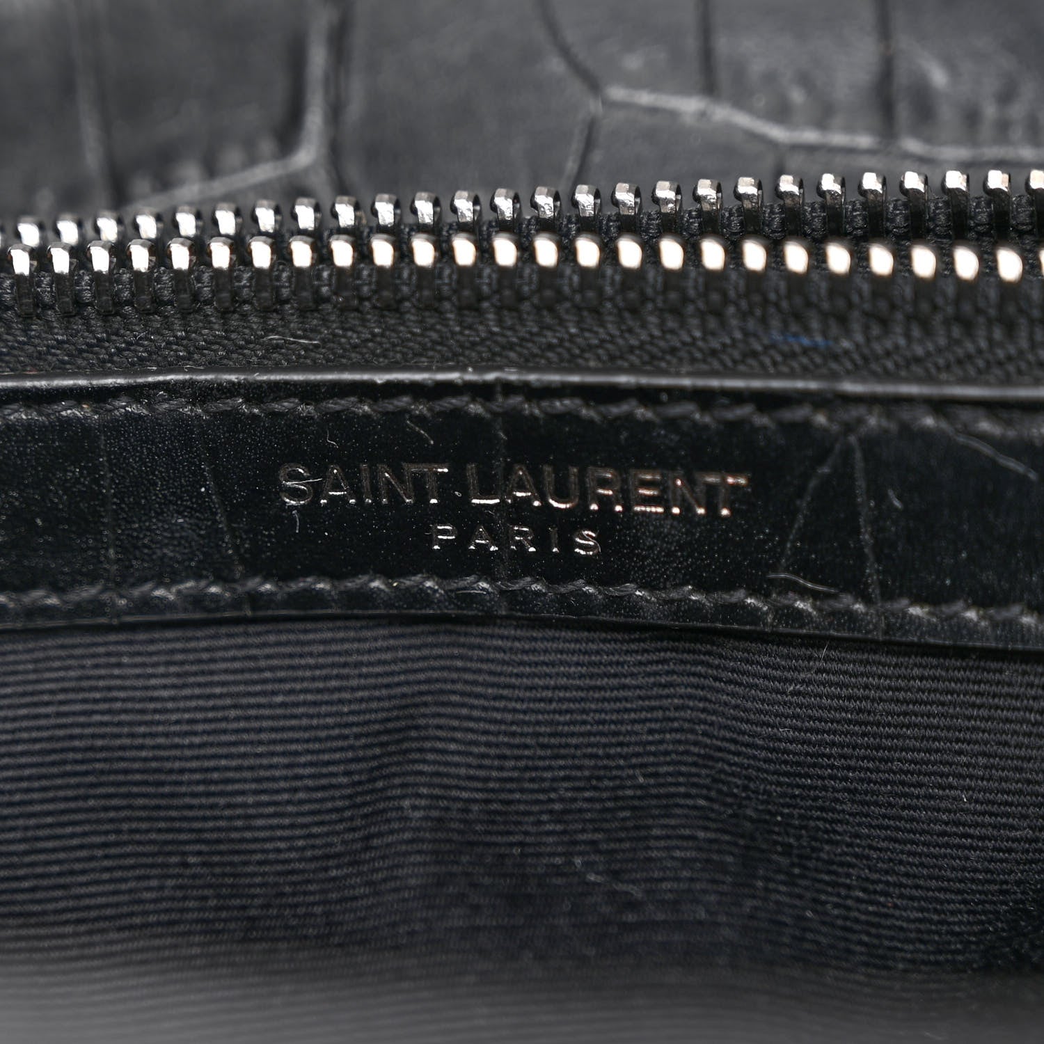 Saint Laurent Calfskin Crocodile Embossed Medium West Hollywood Monogram Fold-Over Black 6 of 10