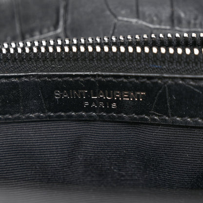 Saint Laurent Calfskin Crocodile Embossed Medium West Hollywood Monogram Fold-Over Black 6 of 10