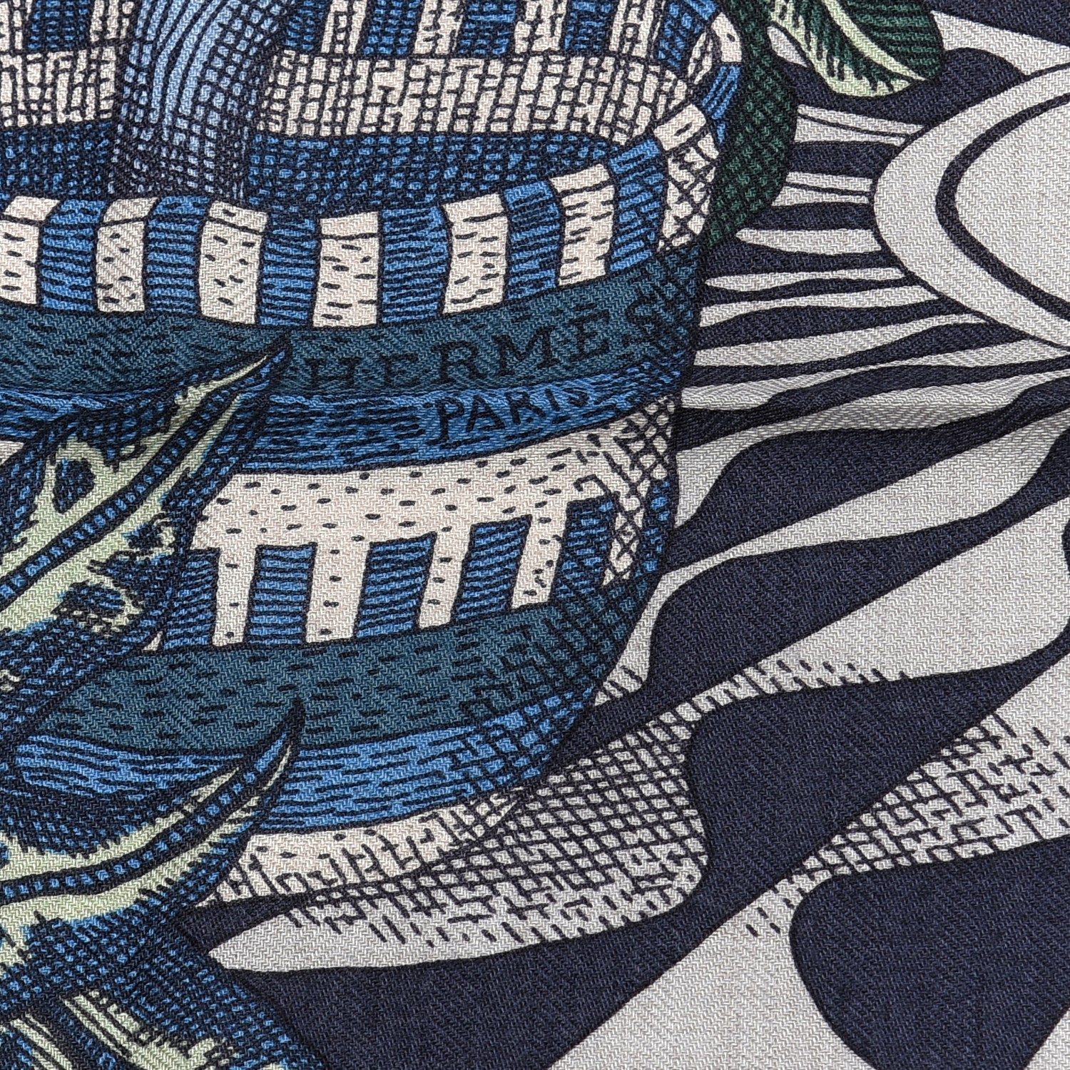 Hermes Cashmere Silk La Danse Des Amazones Shawl 140 Bleu Gris Vert 4 of 6