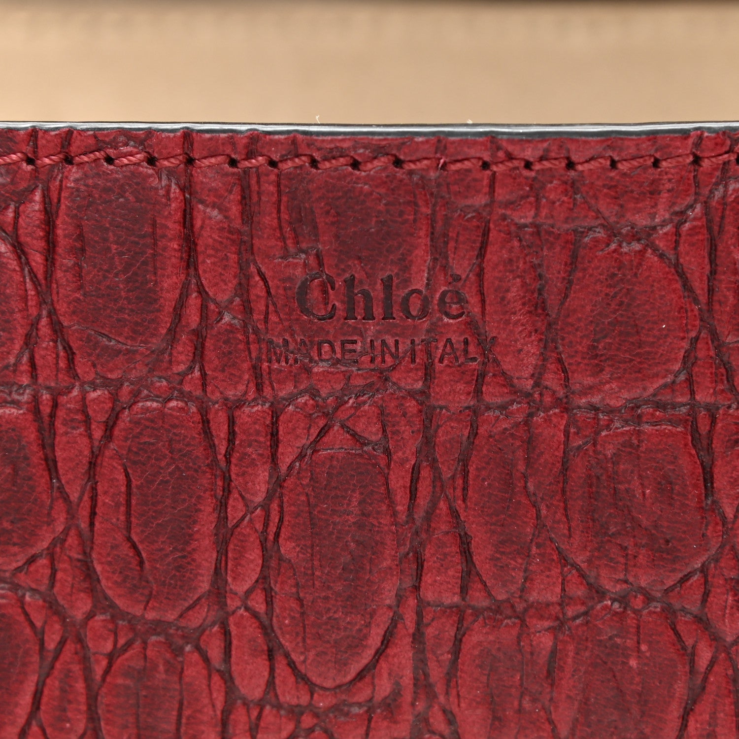 Chloe Calfskin Crocodile Embossed Drew Shoulder Bag Sienna Red 5 of 9