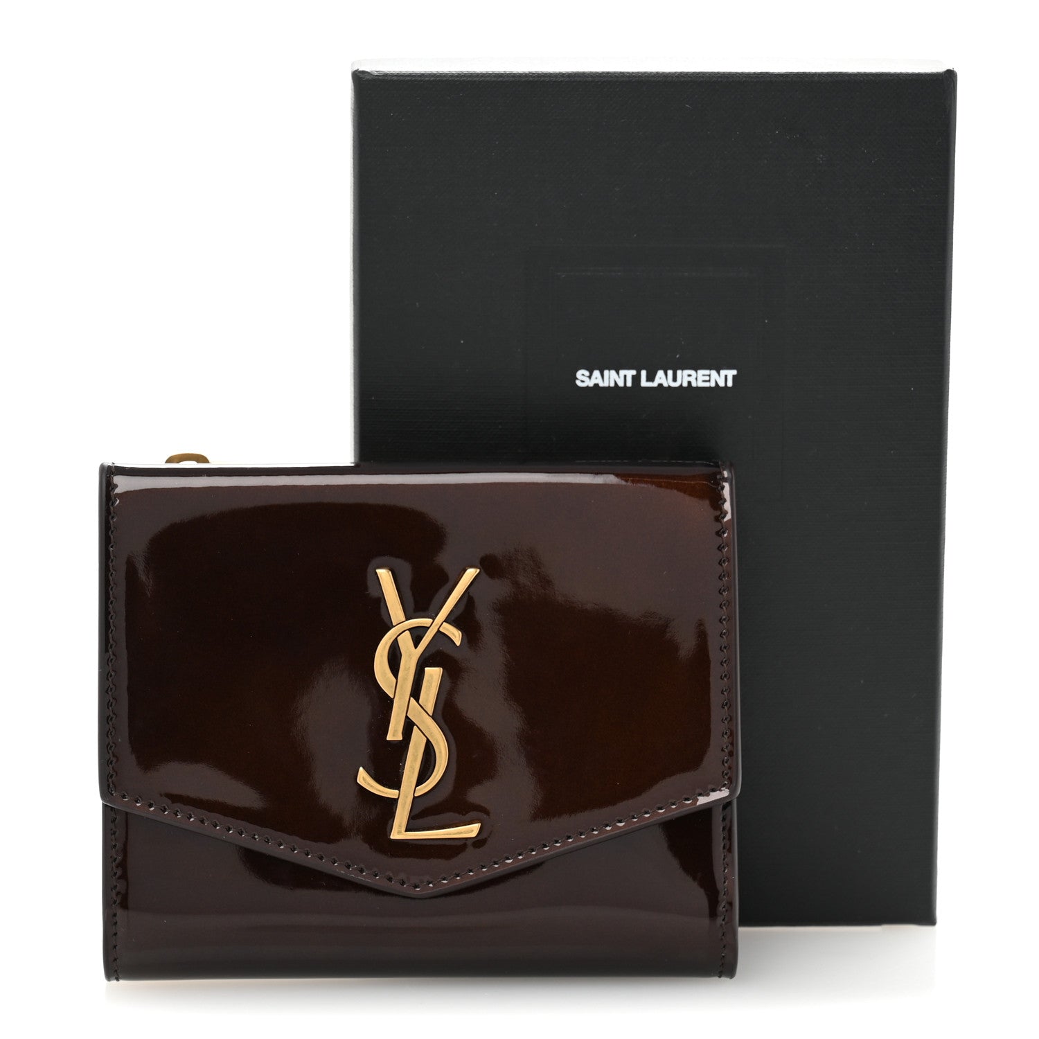 Saint Laurent Patent Monogram Bi-Fold Wallet Dark Nut 10 of 10