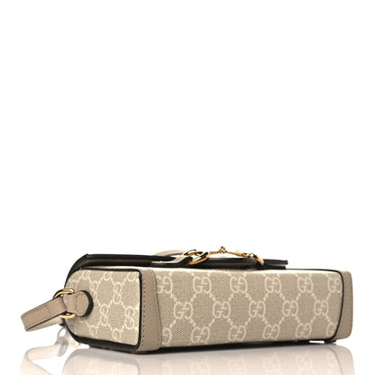 Gucci GG Supreme Monogram Textured Dollar Calfskin Mini Horsebit 1955 Shoulder Bag Beige Mystic White Oatmeal 4 of 9
