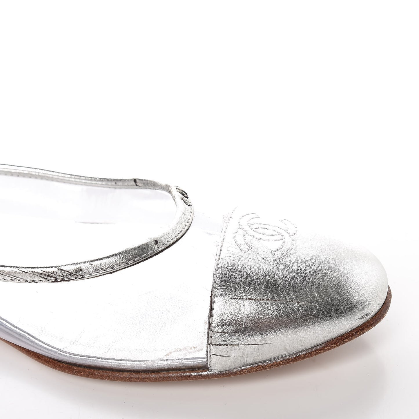 PVC Metallic Calfskin CC Cap Toe Ballet Flats 40.5 Silver