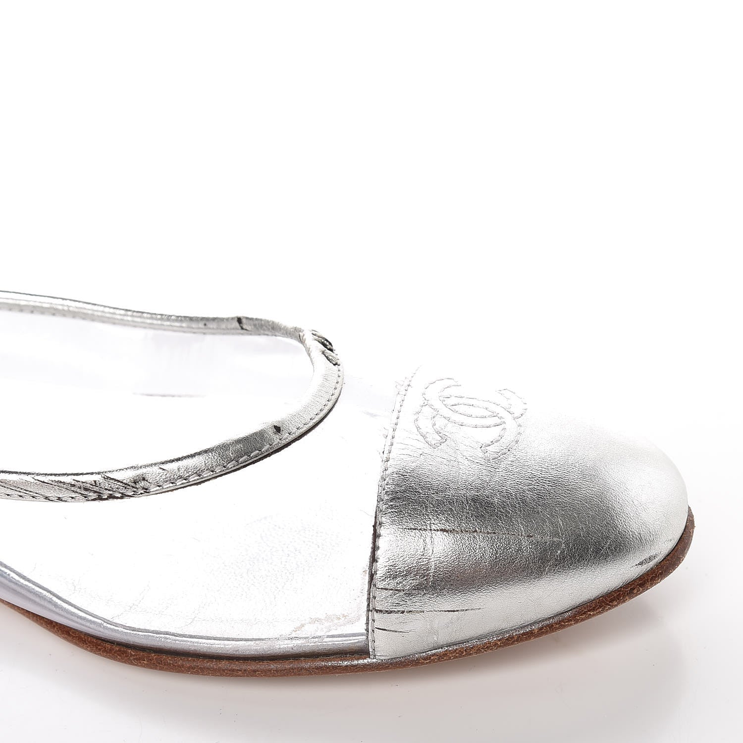 Chanel PVC Metallic Calfskin CC Cap Toe Ballet Flats 40.5 Silver 16 of 18