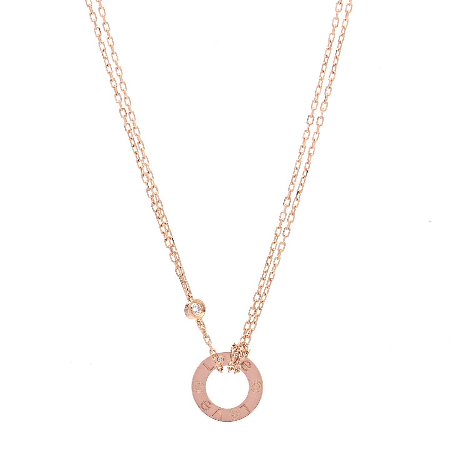 18K Pink Gold 2 Diamond LOVE Necklace