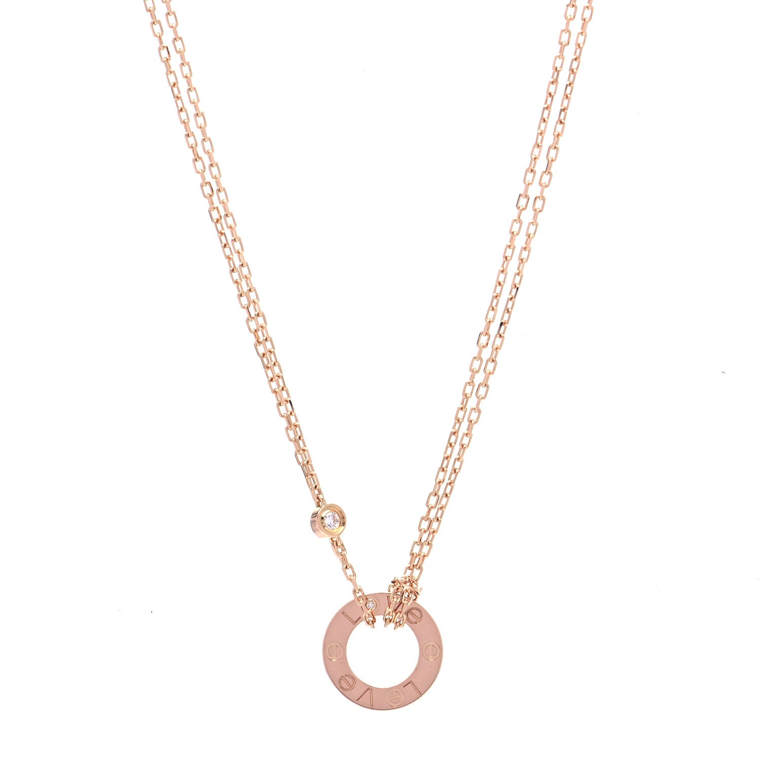 Cartier 18K Pink Gold 2 Diamond LOVE Necklace 1 of 7