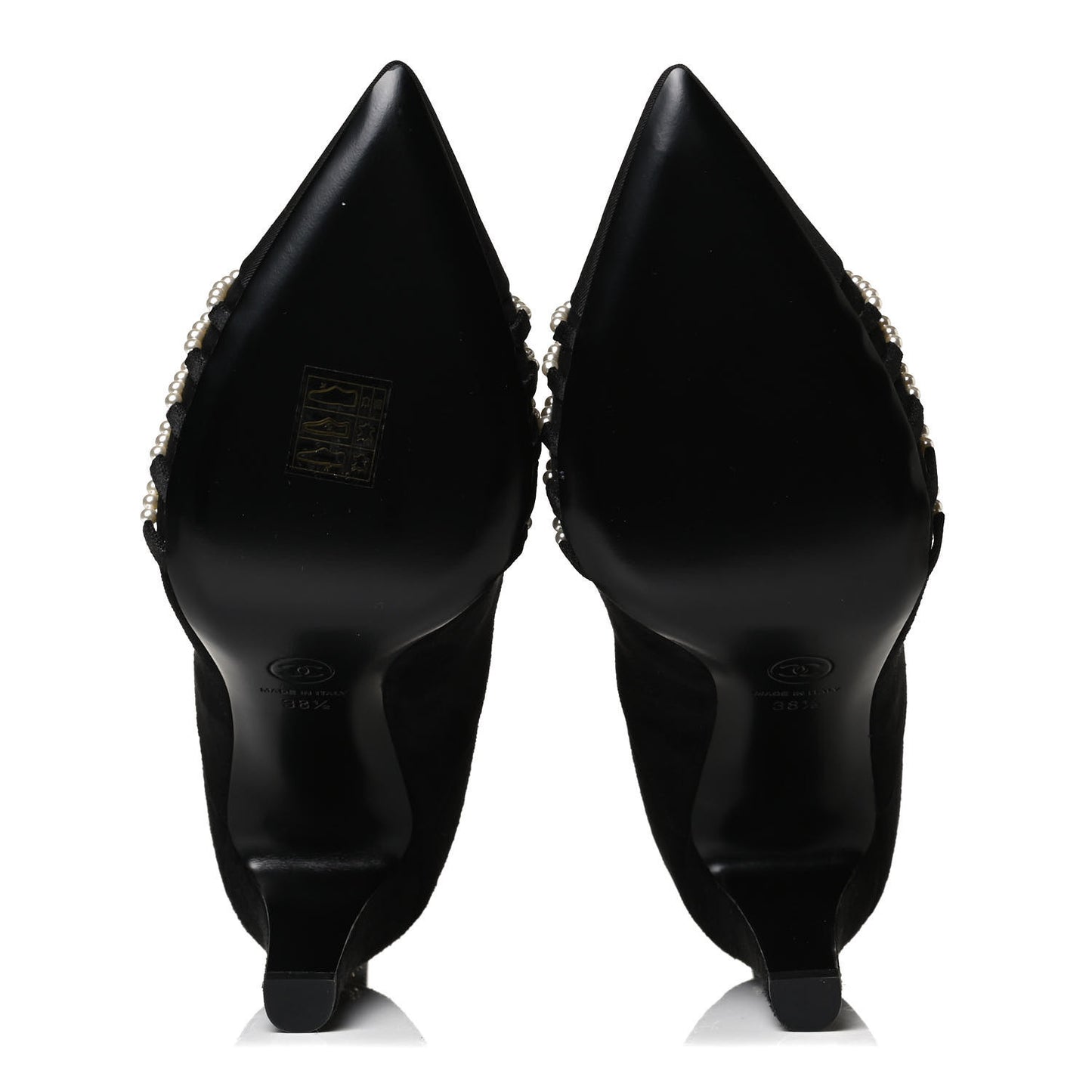 Suede Calfskin Pearl Cap Toe Short Boots 38.5 Black