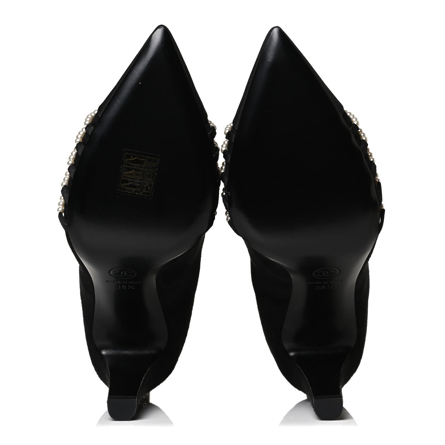 Chanel Suede Calfskin Pearl Cap Toe Short Boots 38.5 Black 7 of 9