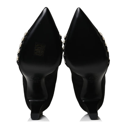Chanel Suede Calfskin Pearl Cap Toe Short Boots 38.5 Black 7 of 9
