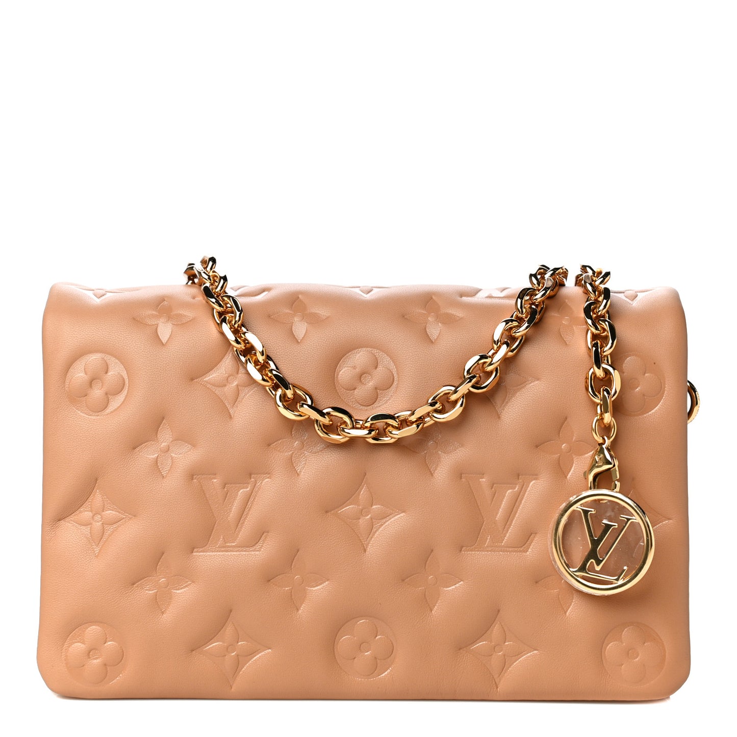 Lambskin Embossed Monogram Pochette Coussin Camel