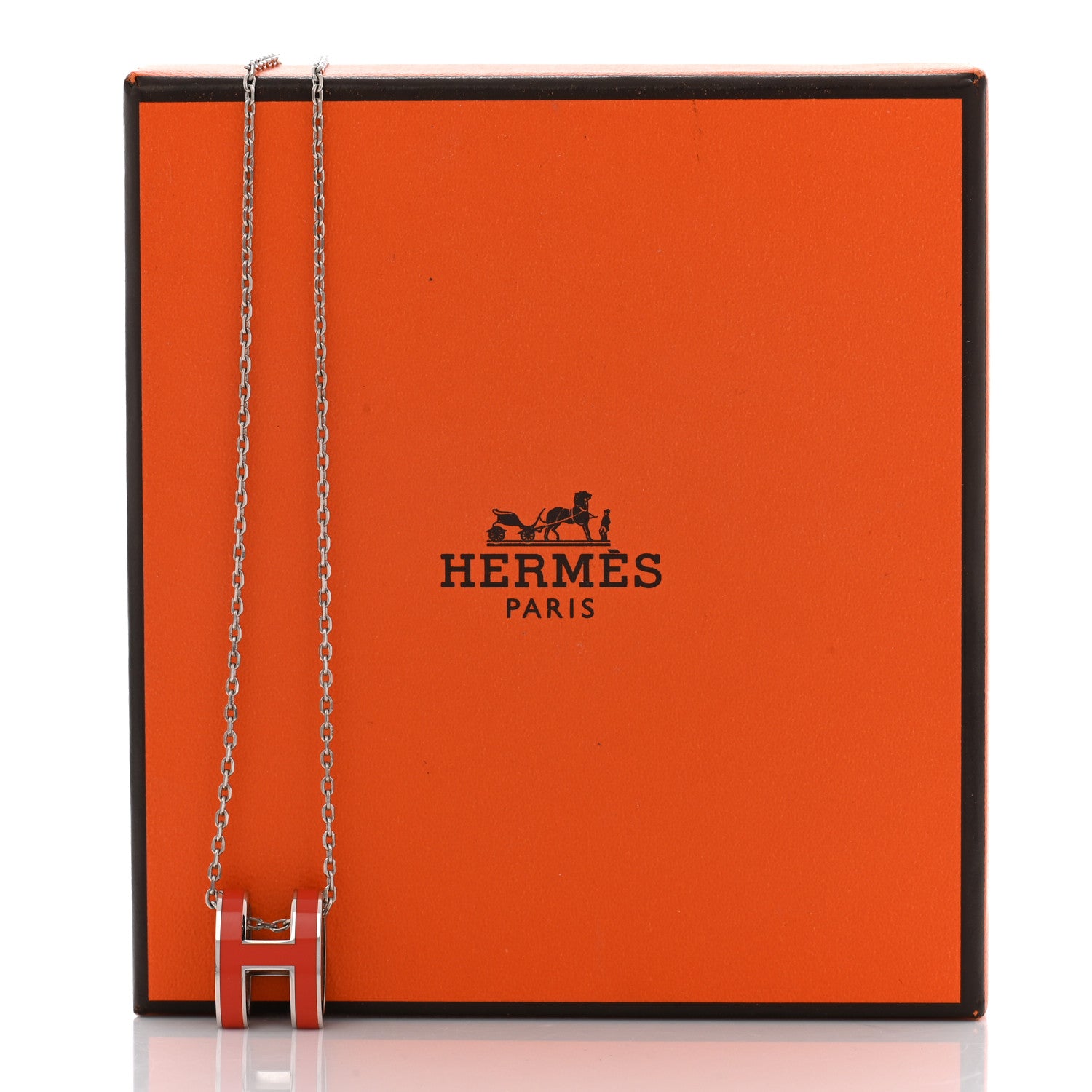 Hermes Lacquered Rose Gold Pop H Pendant Necklace Orange Fonce 7 of 7