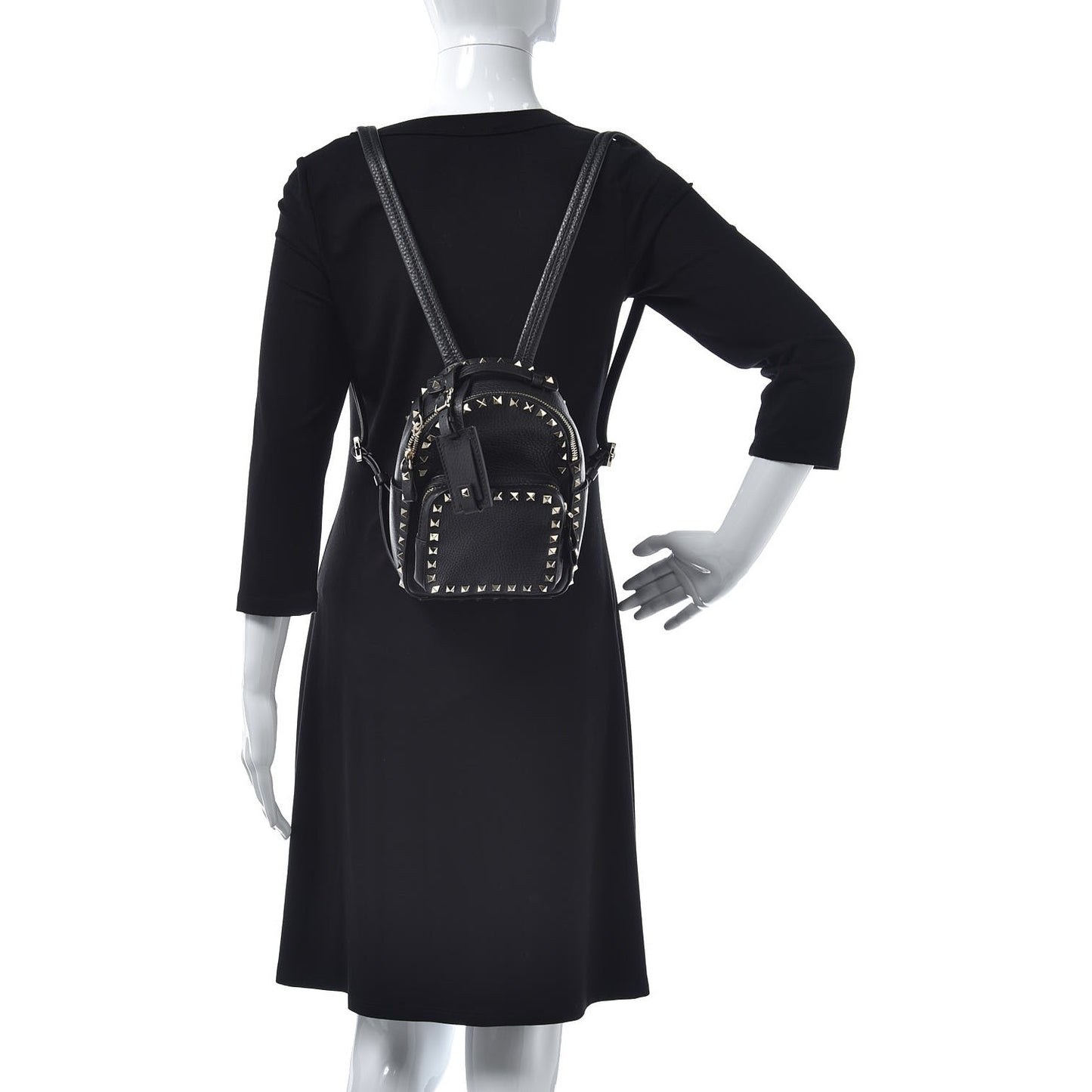 Pebbled Calfskin Mini Rockstud Backpack Black