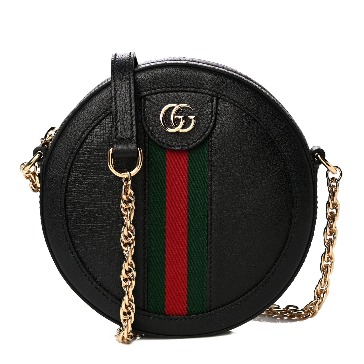 Grained Calfskin Web Mini Ophidia Round Shoulder Bag Black