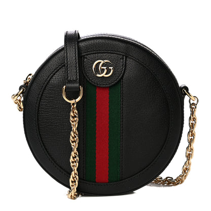 Gucci Grained Calfskin Web Mini Ophidia Round Shoulder Bag Black 1 of 11