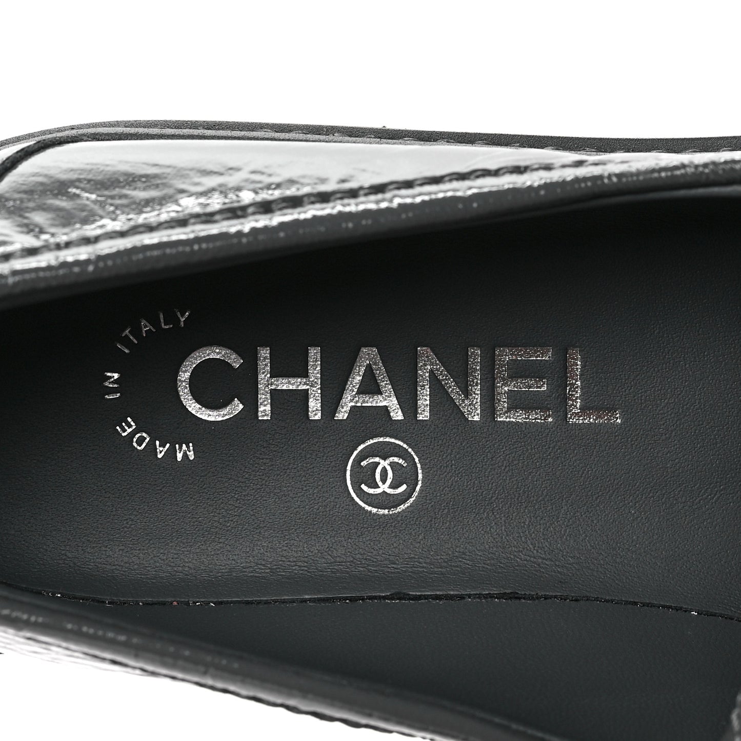 Crumpled Shiny Lambskin Quilted CC Turnlock Loafers 36.5 Dark Grey