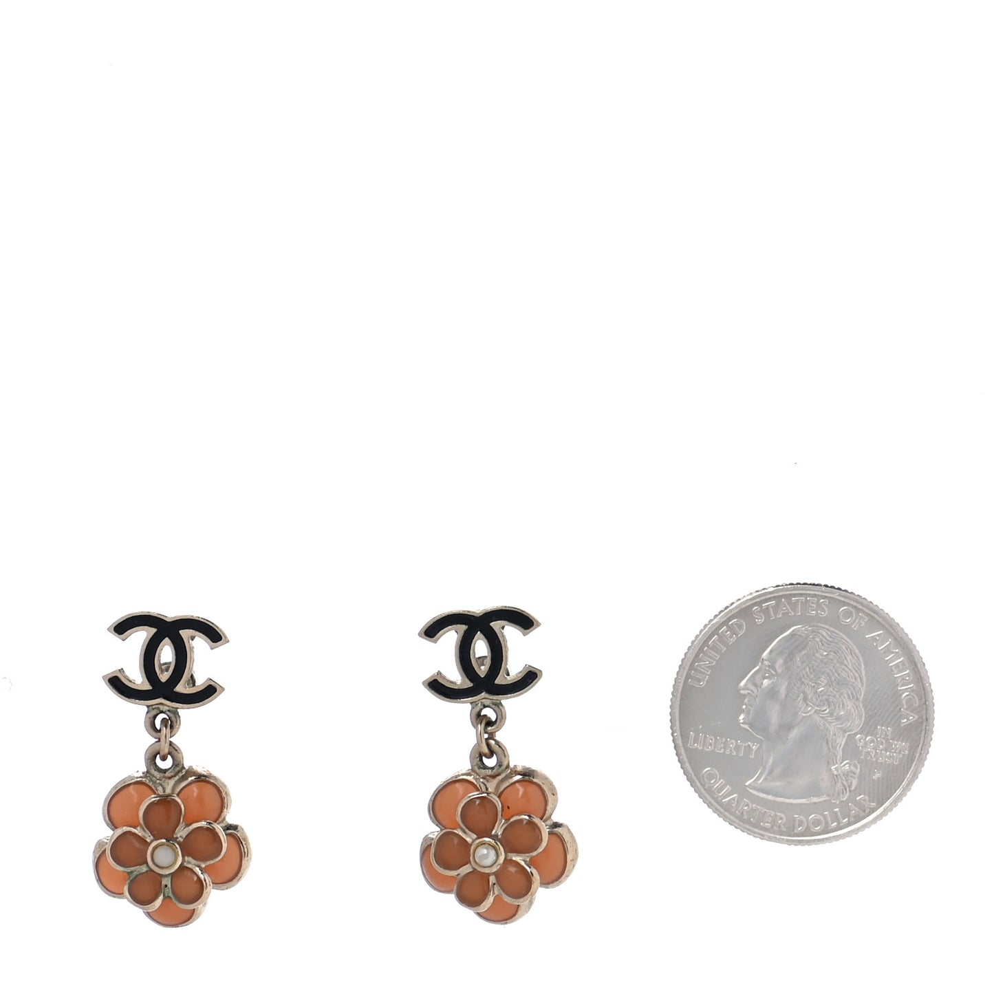 Crystal CC Flower Drop Earrings Black Pink Gold