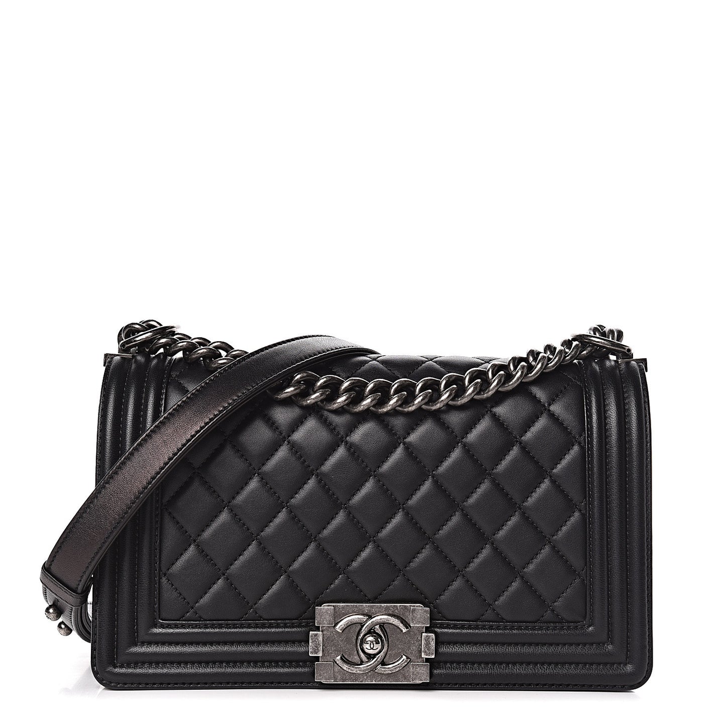Lambskin Quilted Medium Boy Flap Black