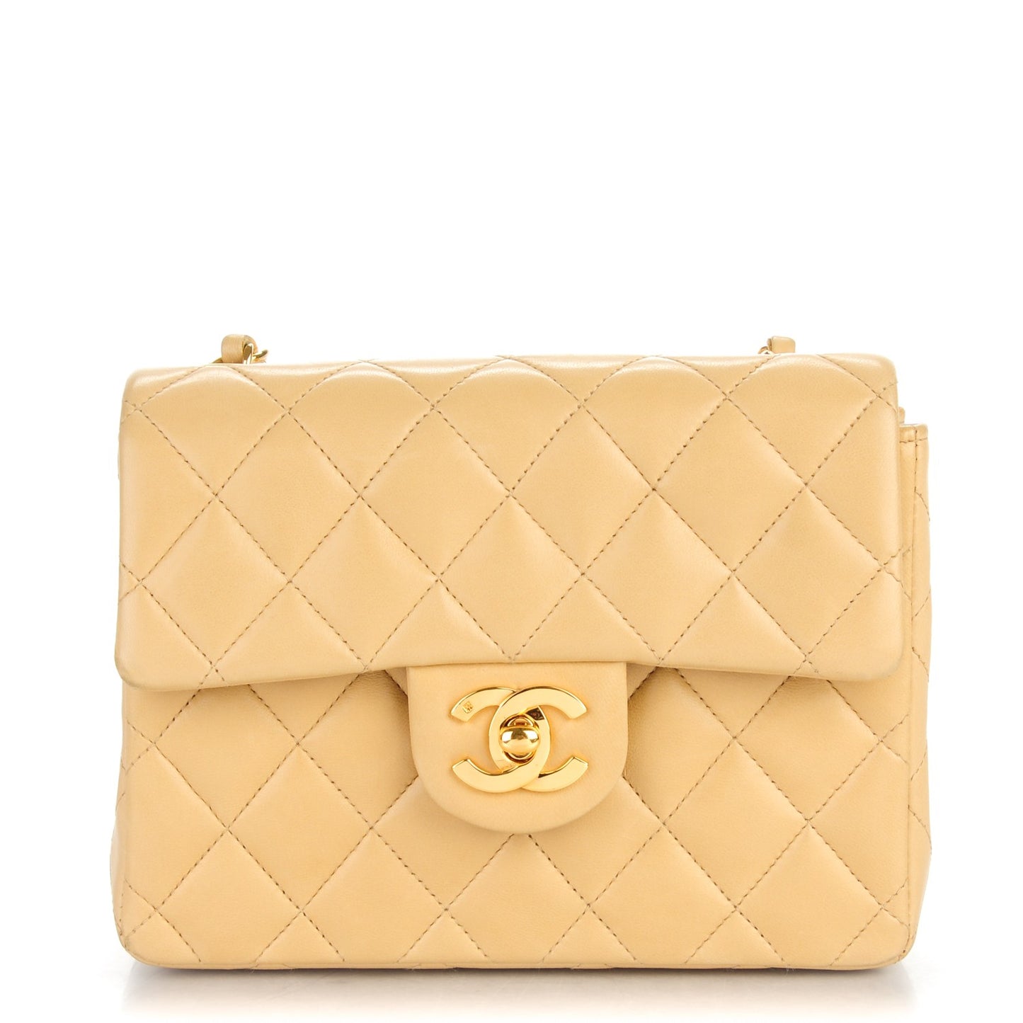Lambskin Quilted Mini Square Flap Beige
