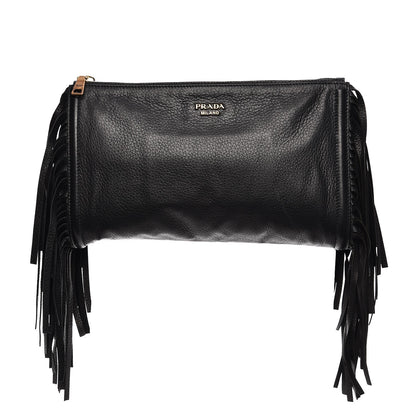 Prada Cervo Deerskin Fringe Clutch Nero Black 1 of 10