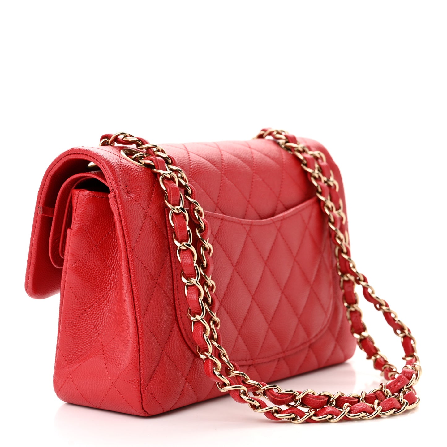 Caviar Quilted Small Double Flap Red
