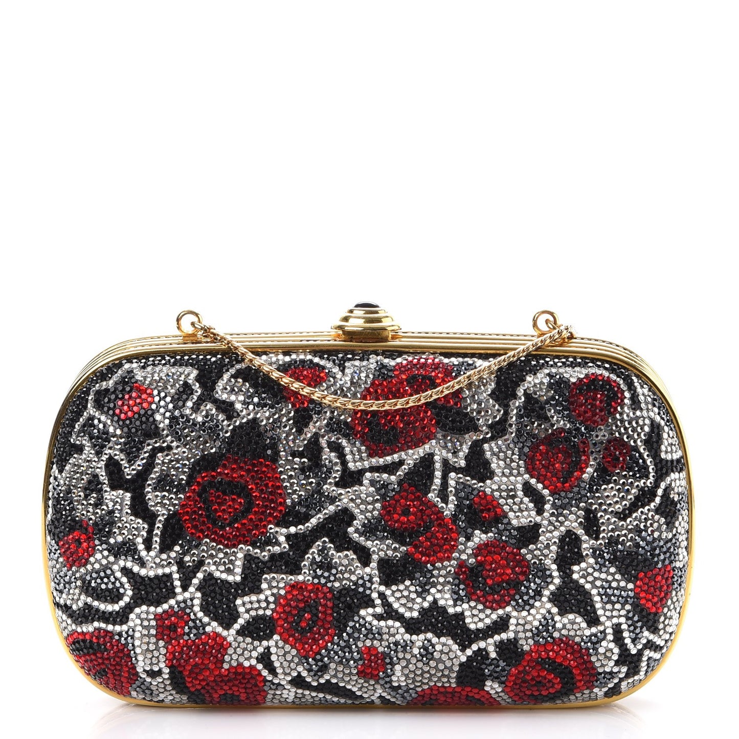 Swarovski Crystal Floral Miniaudiere Clutch Black Red