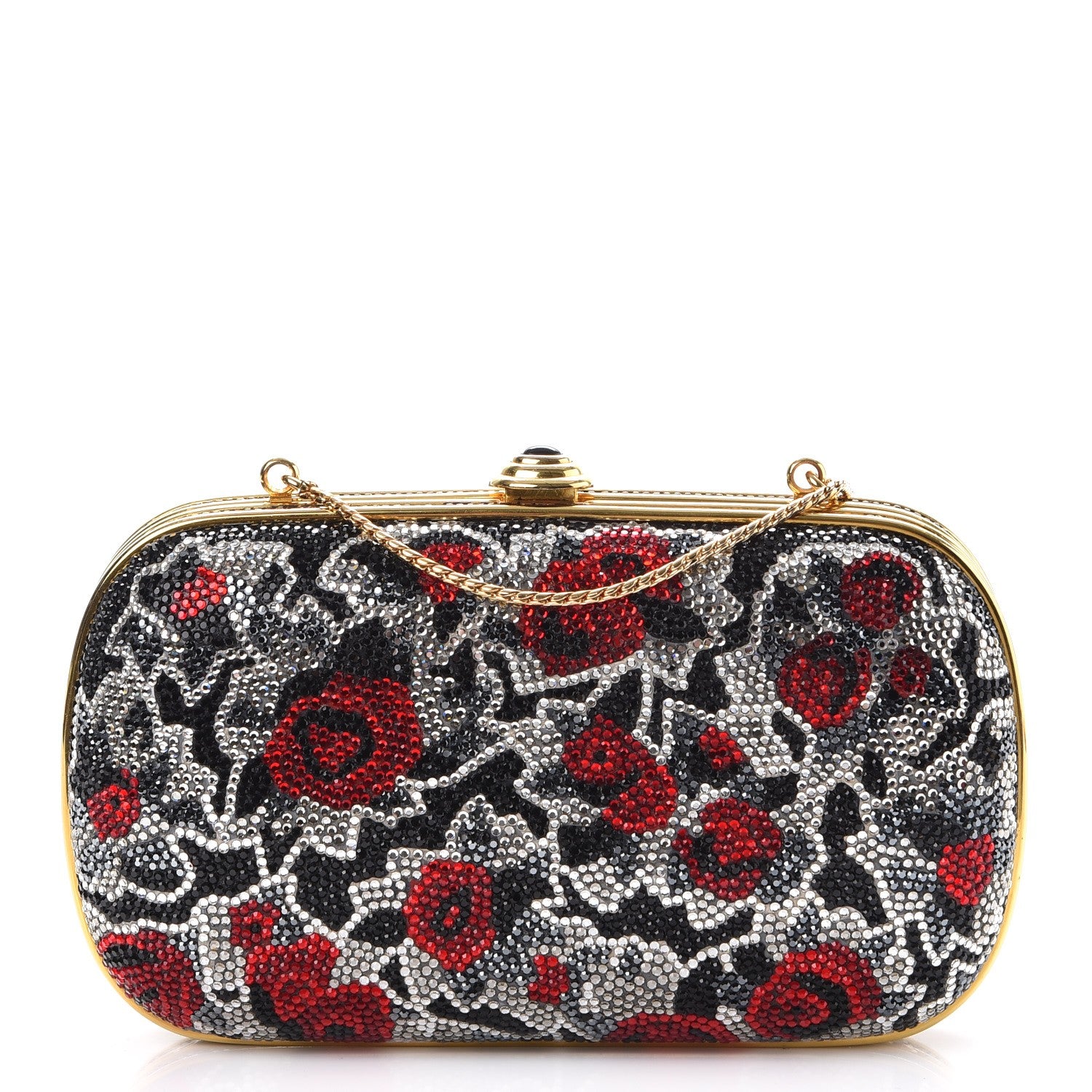 Judith Leiber Swarovski Crystal Floral Miniaudiere Clutch Black Red 1 of 10