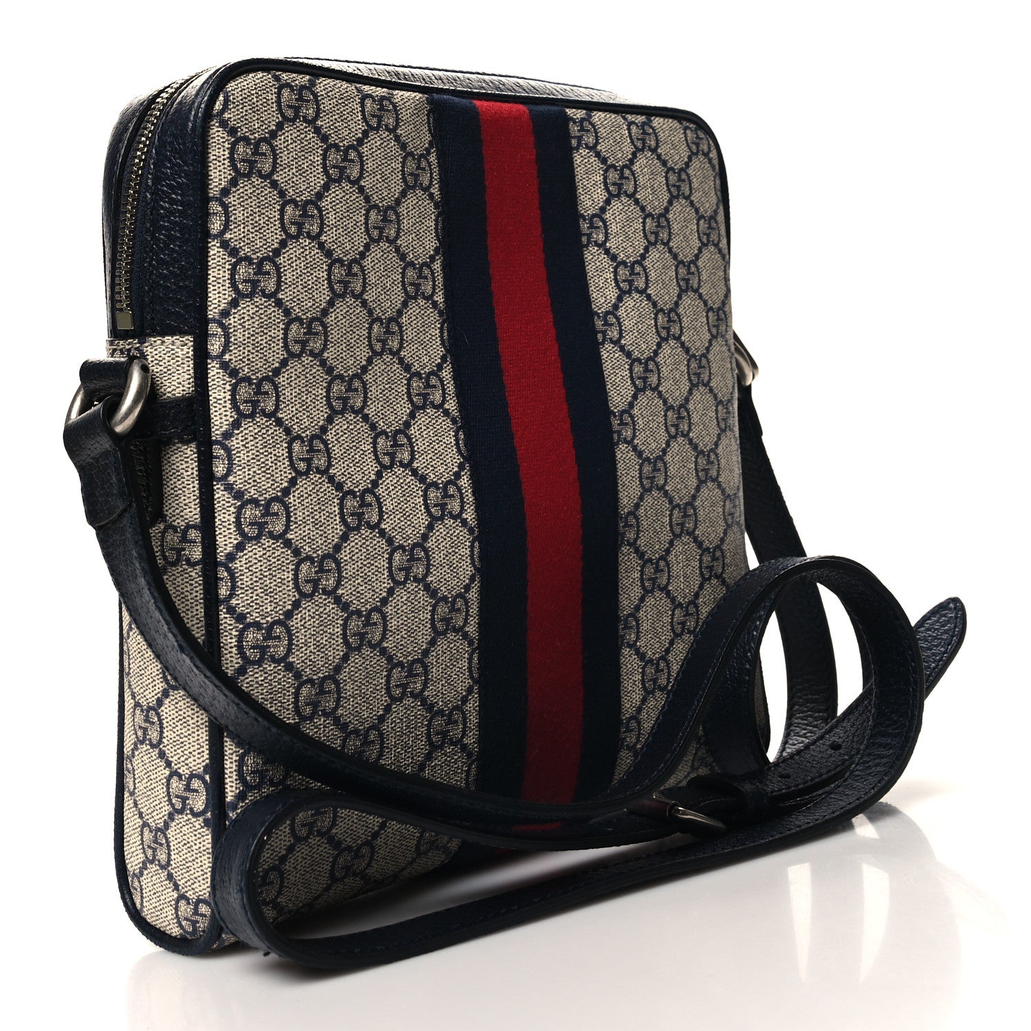 Gucci GG Supreme Monogram Textured Dollar Calfskin Web Small Ophidia Messenger Bag Beige Blue 3 of 12