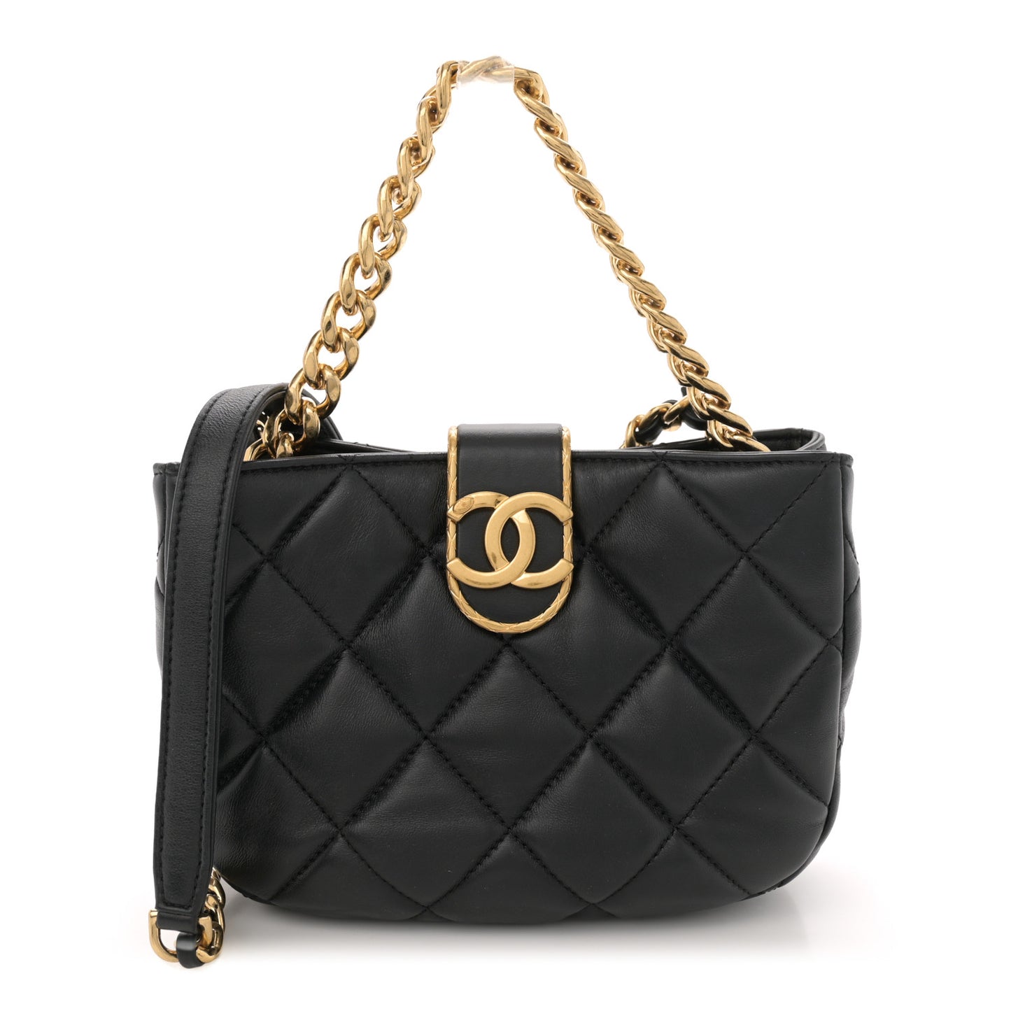 Lambskin Quilted Small Chain Hobo Black