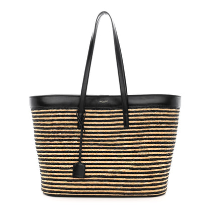 Saint Laurent Calfskin Raffia Large Shopping Tote Naturale Black 1 of 10