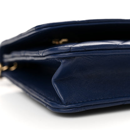 Chanel Lambskin Quilted Wallet On Chain WOC Dark Blue 10 of 12