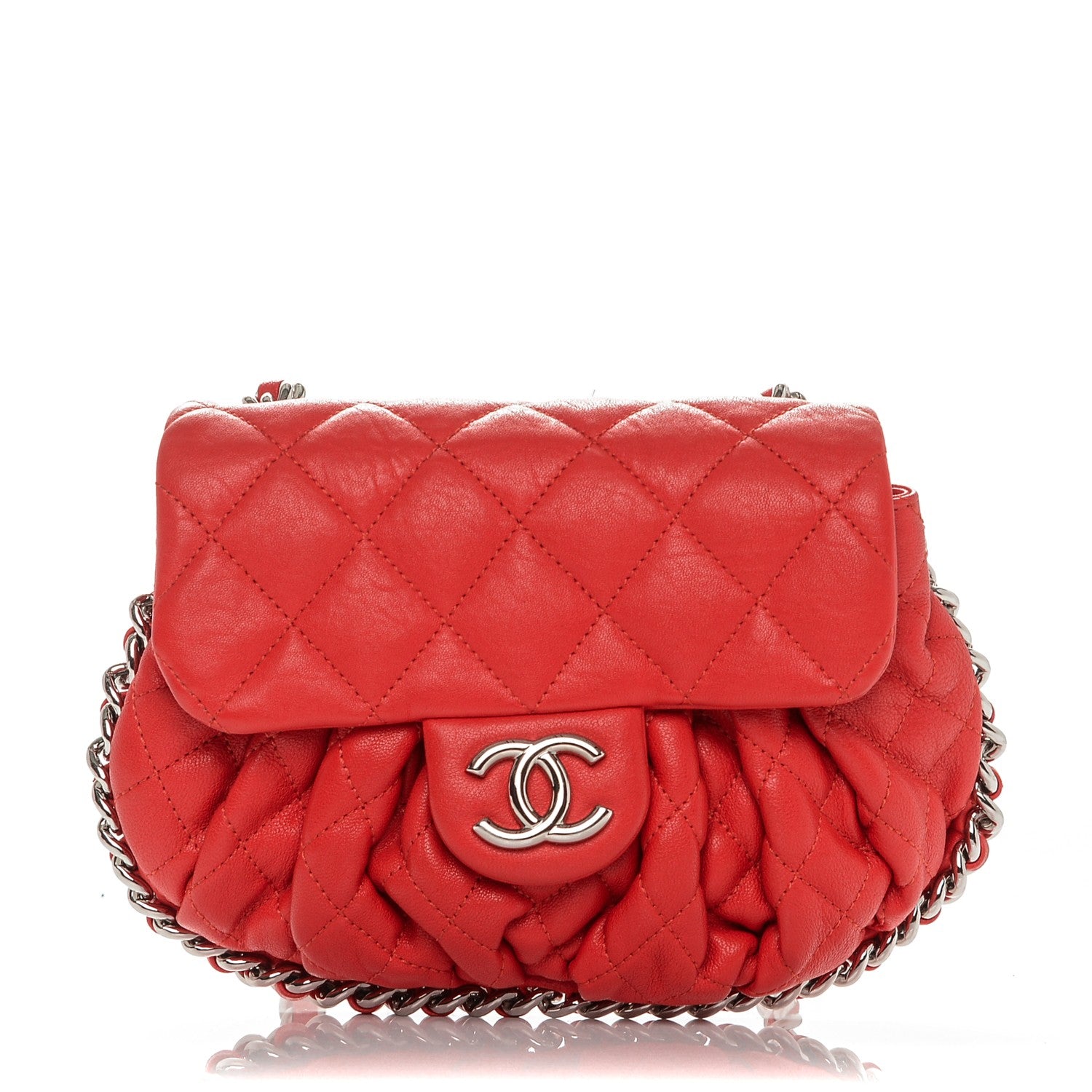 Chanel Washed Lambskin Quilted Mini Chain Around Flap Red 1 of 7