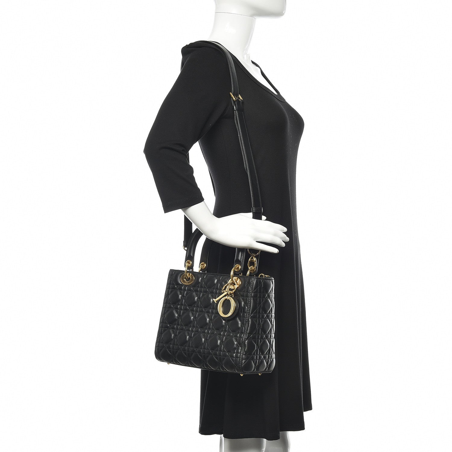 Christian Dior Lambskin Cannage Medium Lady Dior Black 2 of 11