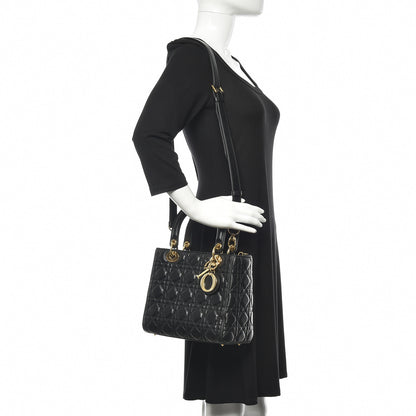Christian Dior Lambskin Cannage Medium Lady Dior Black 2 of 11