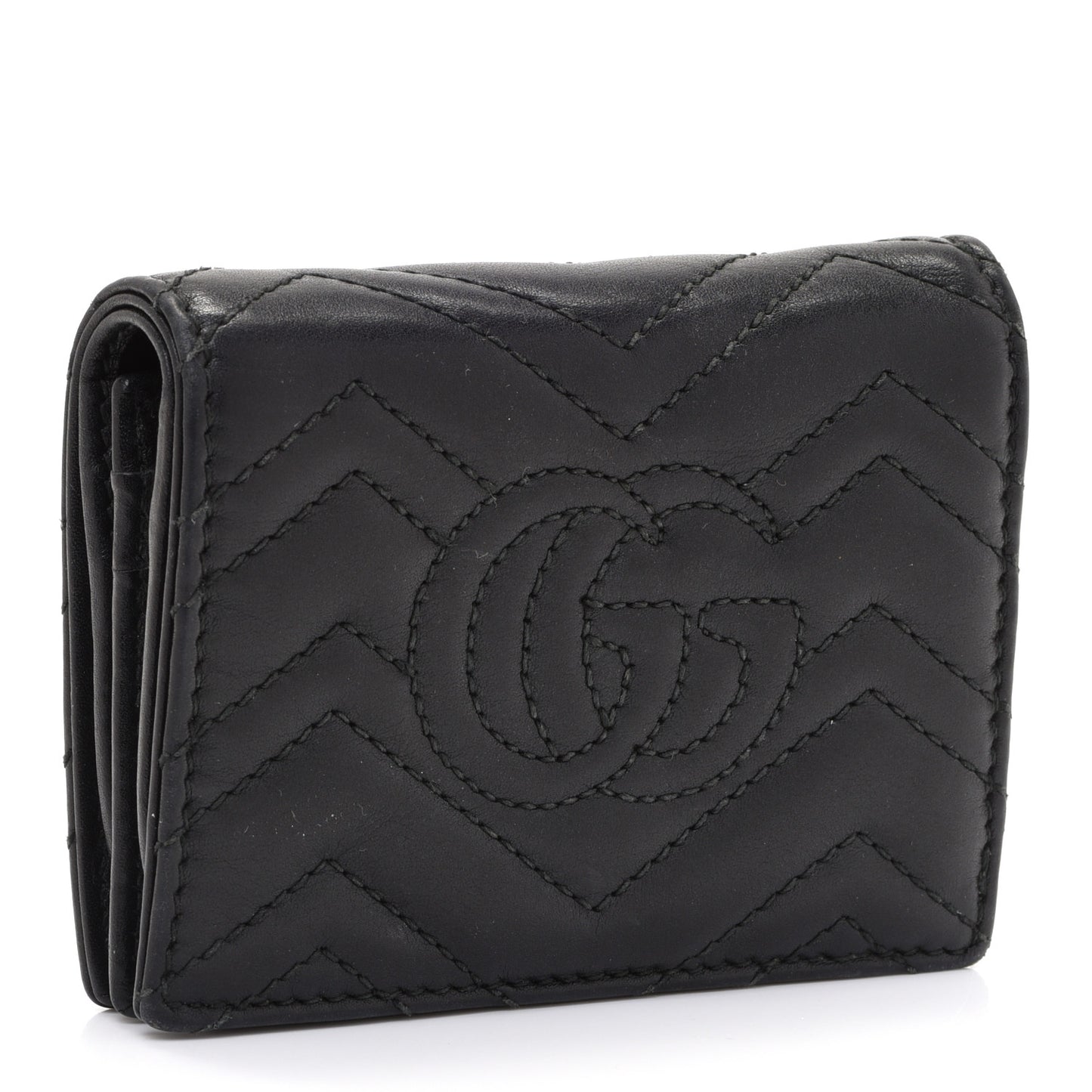 Calfskin Matelasse GG Marmont Card Case Wallet Black
