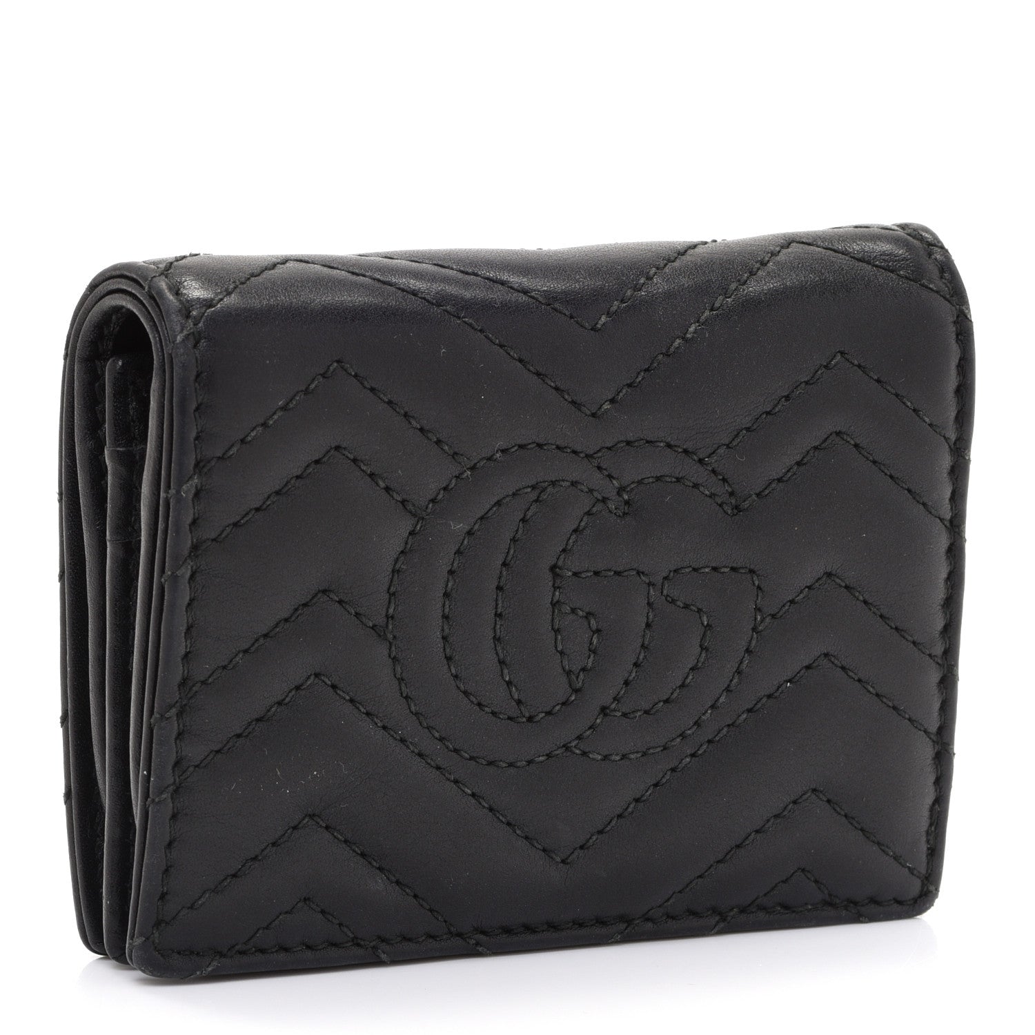 Gucci Calfskin Matelasse GG Marmont Card Case Wallet Black 3 of 9