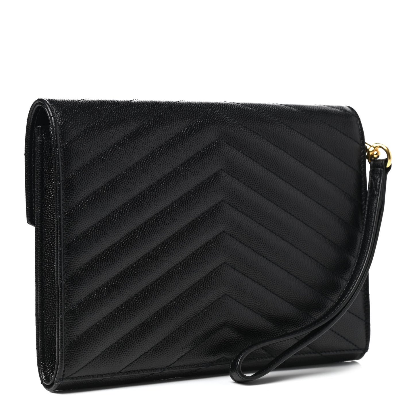 Grain De Poudre Matelasse Chevron Monogram Envelope Clutch Black