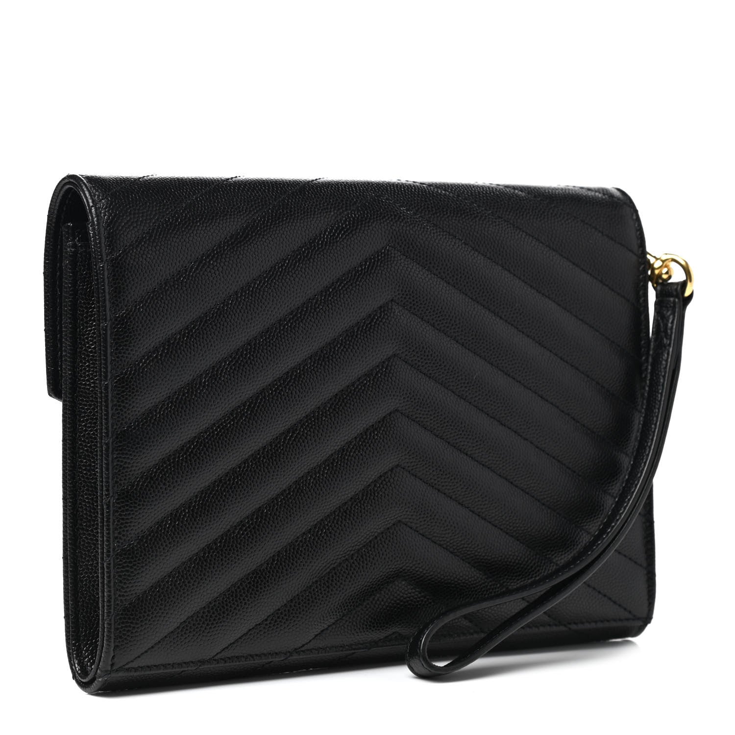 Saint Laurent Grain De Poudre Matelasse Chevron Monogram Envelope Clutch Black 3 of 7