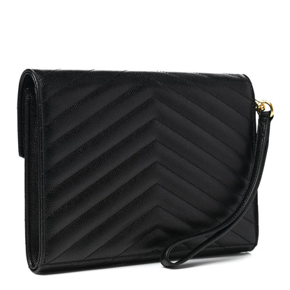 Saint Laurent Grain De Poudre Matelasse Chevron Monogram Envelope Clutch Black 3 of 7