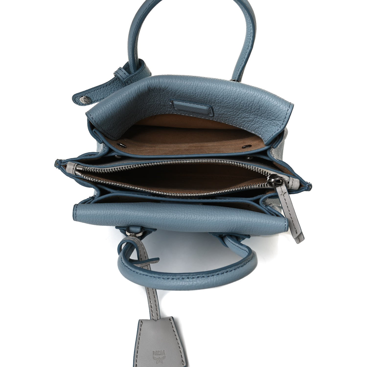 MCM Grained Calfskin Mini Milla Tote Sky Blue 4 of 13