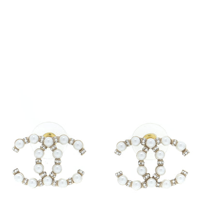 Chanel Pearl Crystal Nefertiti CC Earrings Gold 1 of 5