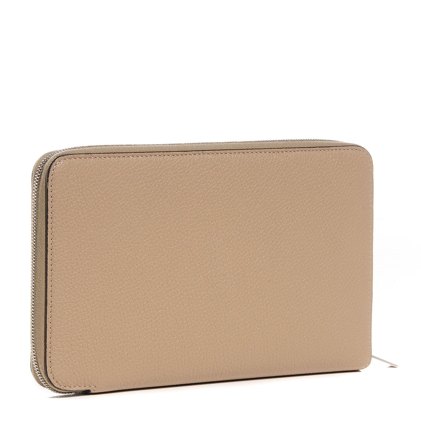 Drummed Calfskin Zip Around Organizer Wallet Dune